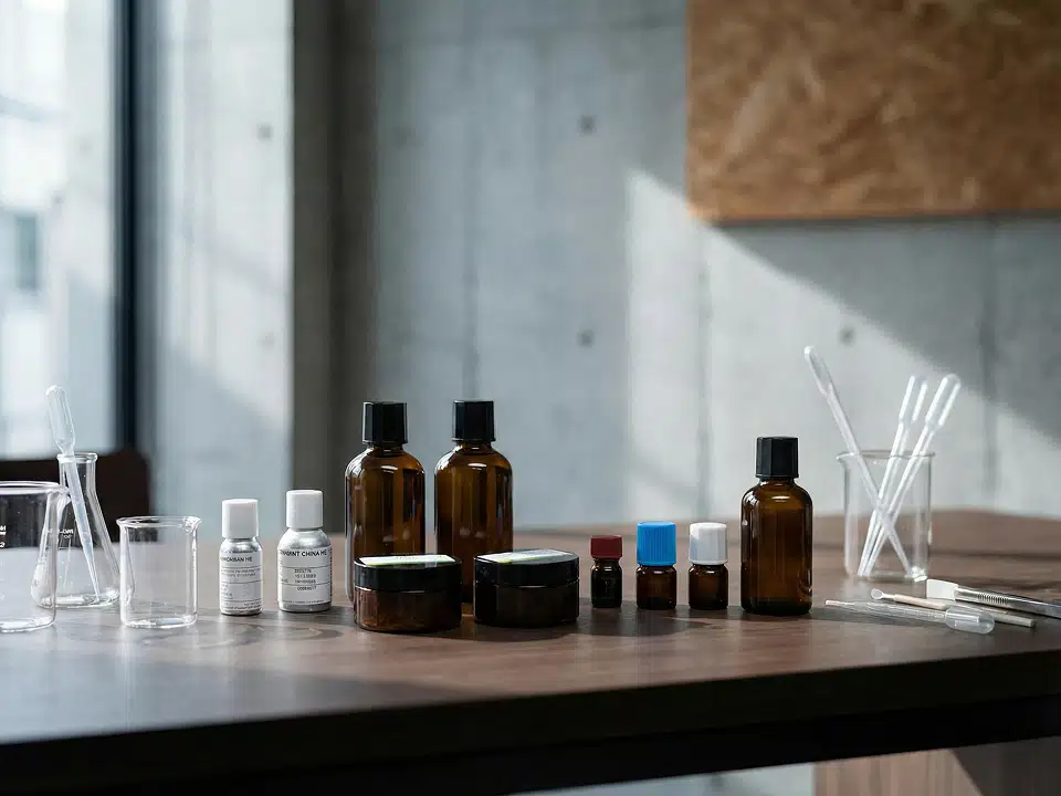 棚に並べられた調香用のボトル群